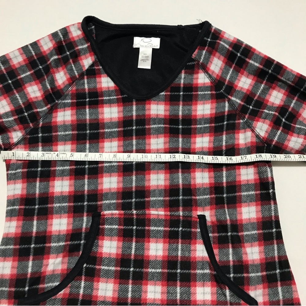 OSCAR DE LA RENTA loungewear top fleece plaid red black gray size Medium - Picture 8 of 10